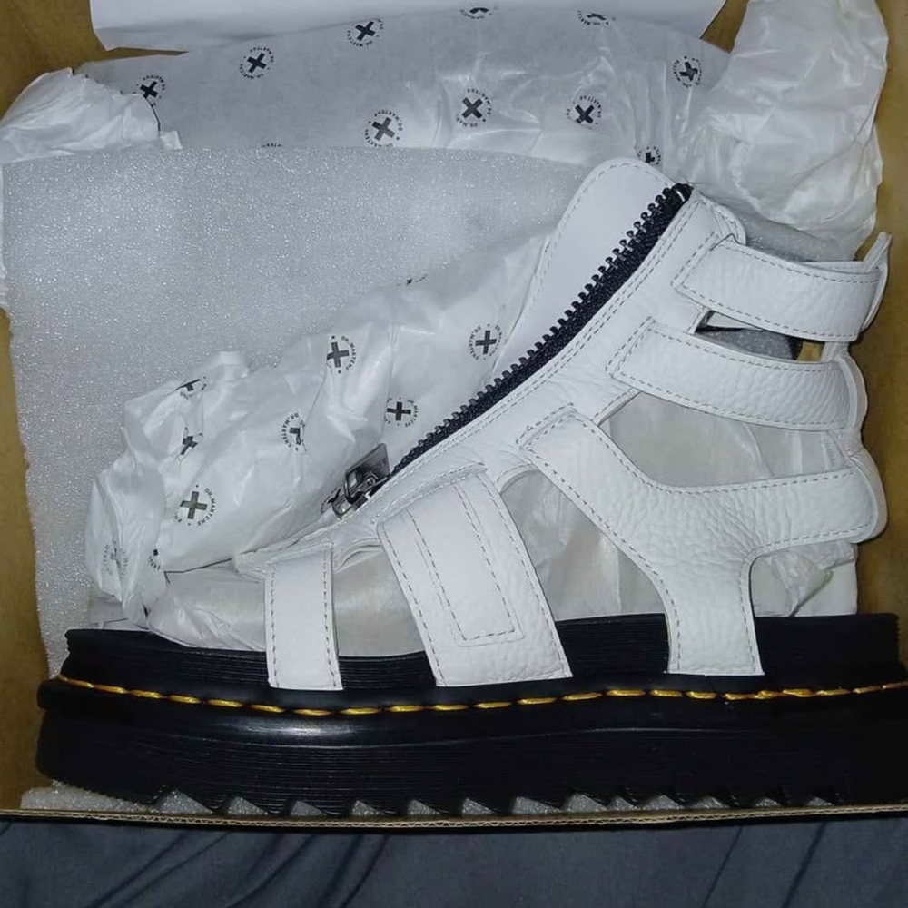 Buckle White Leather Platform Sandals
